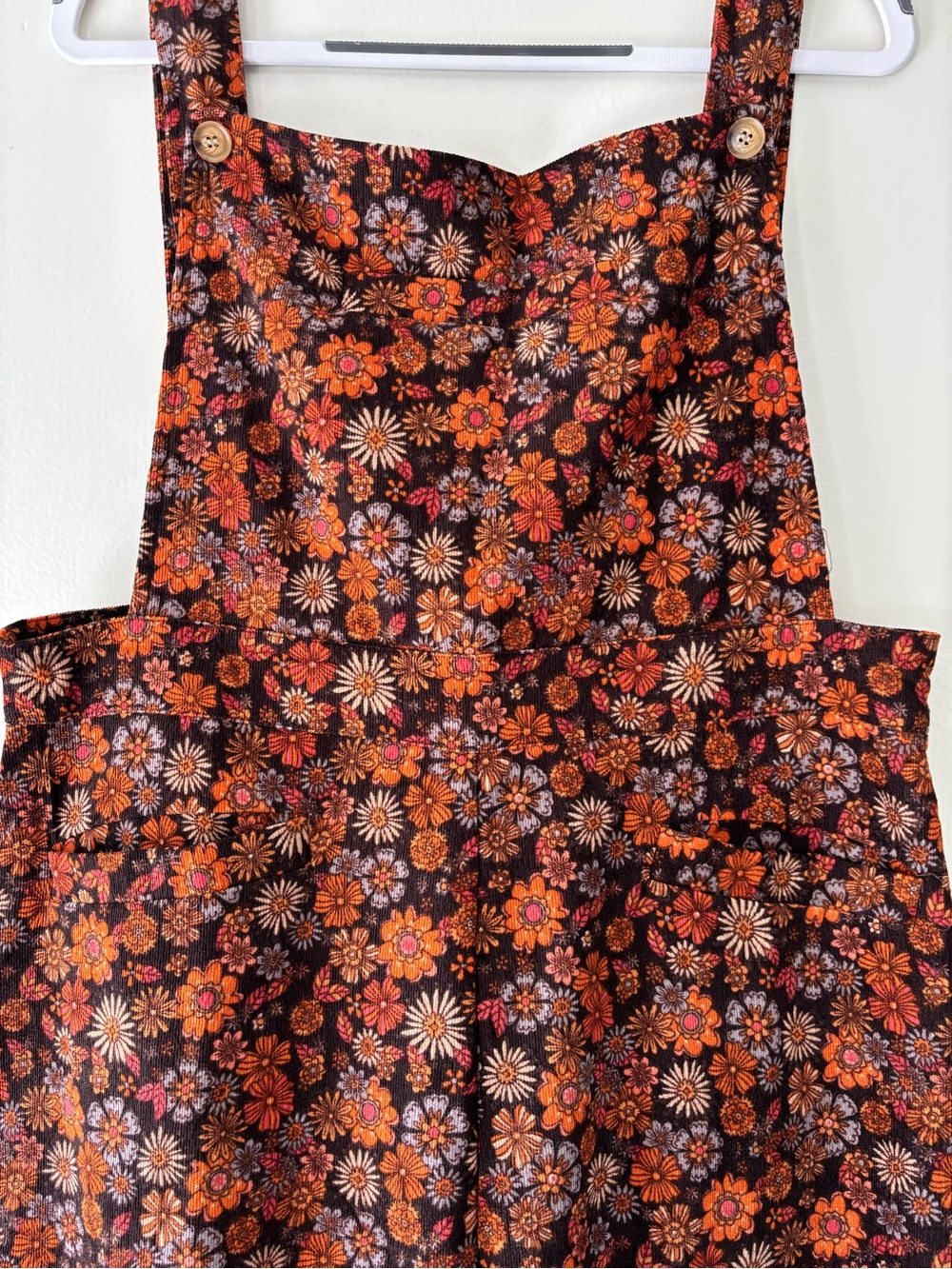 Floral Print Wide-Leg Overalls - Orange Floral Corduroy - Picture 2 of 16
